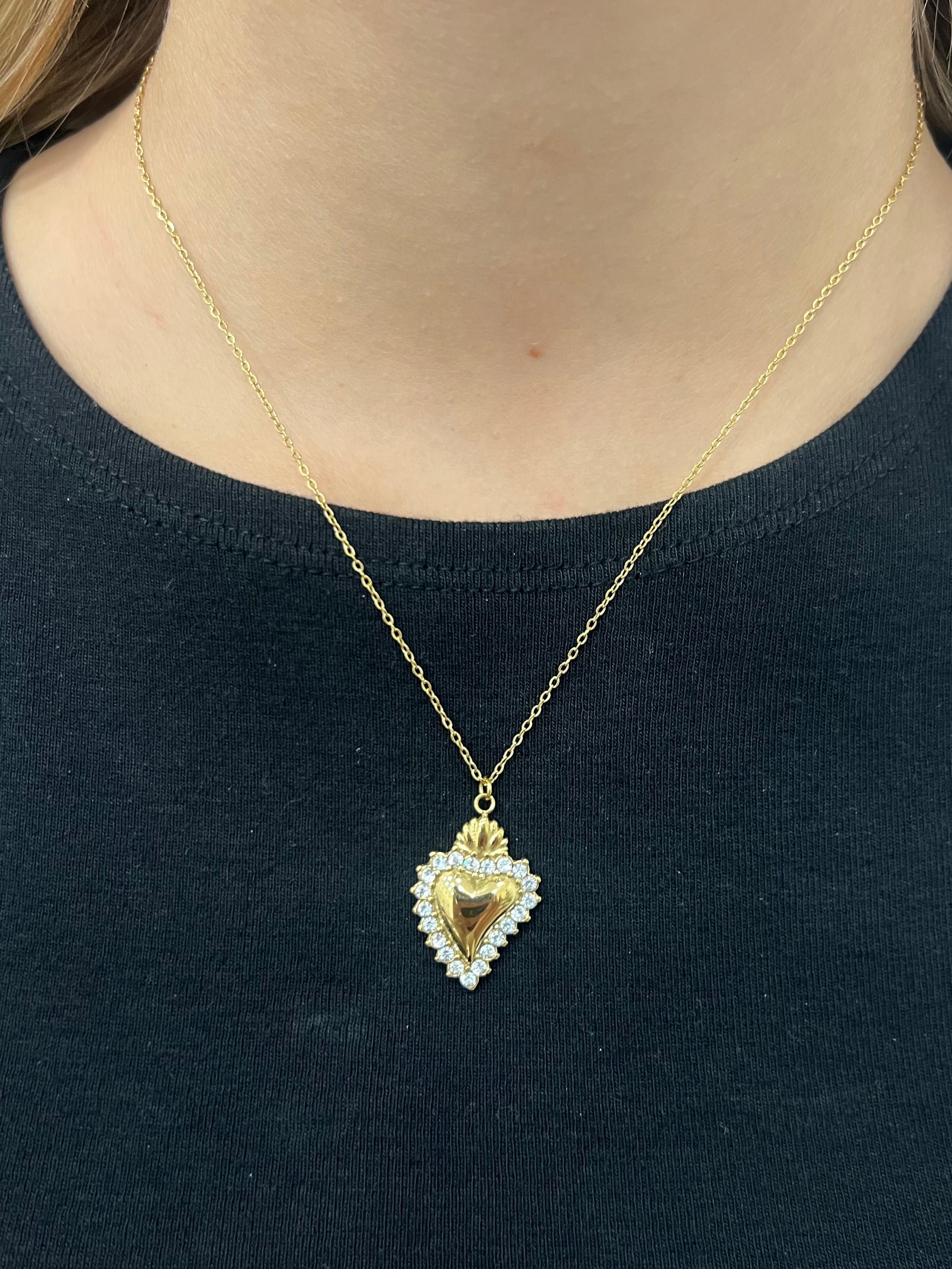Collana Cuore sacro strass